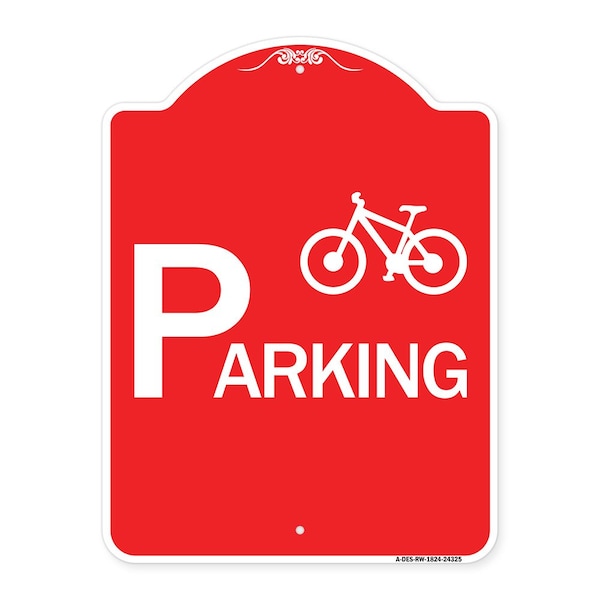 Signmission Designer Series Bicycle Parking W/ Graphic, Red & White Aluminum Sign, 18" x 24", RW-1824-24325 A-DES-RW-1824-24325 - main